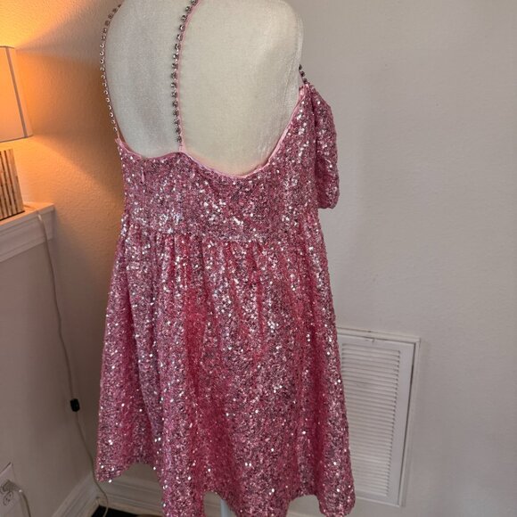 Altar’d State Pink Sequin Bow Dress – Size Medium (NWT) - Picture 4 of 9